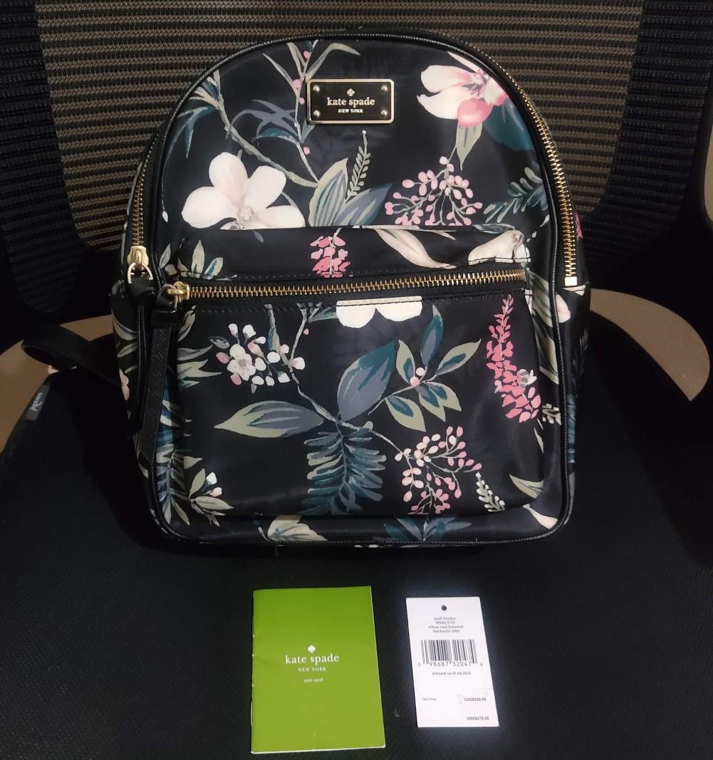 Kate spade store black floral backpack