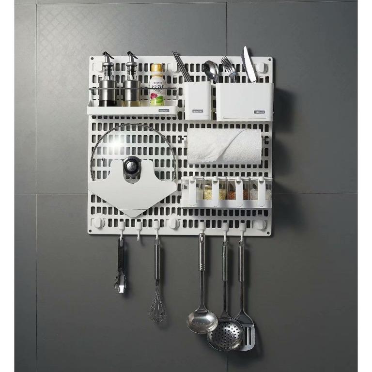 Kitchen Hanging Board Organizer Rack Storage Shelf Holder Hole Suction, Furniture & Home Living