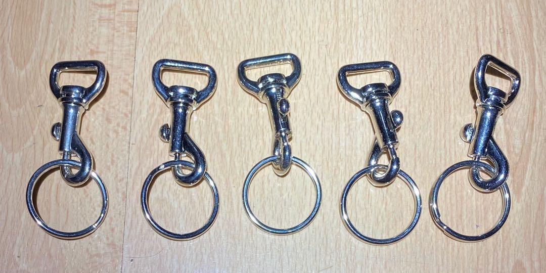 Lot of 5pc Bright heavy chrome keychain snap hook 6.5cm with key
