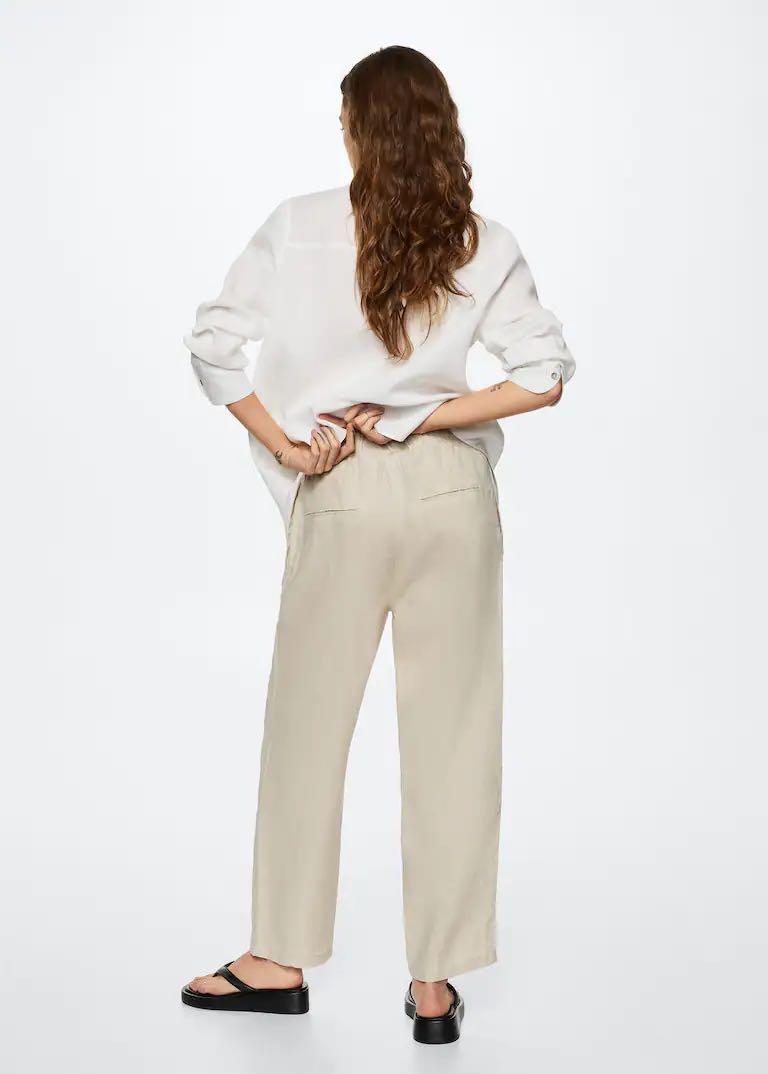 Mango 100% Linen Trousers Light Grey 
