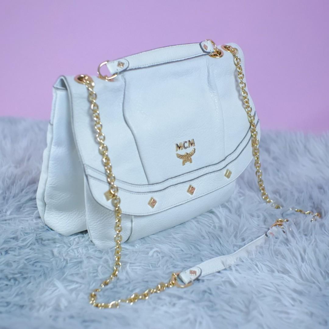 MCM White Gold Cross body Bag Luxury Bags Wallets on Carousell