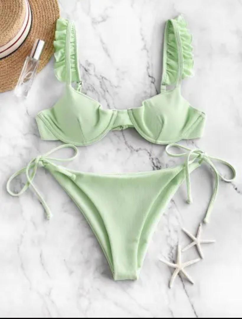 Mint green bikini swimsuit - Zaful (Category: Bikinis & Swimsuits) located in Cebu City. Submitted by beapetite (Listing ID 1169663086, Image 1). Description: Super cute but I never used because i found it too sexy for me. Original price is 1k+. Currently sold out in the website. Tags: bikini two piece hw high waist waisted highwaist swimsuit swimwear.
