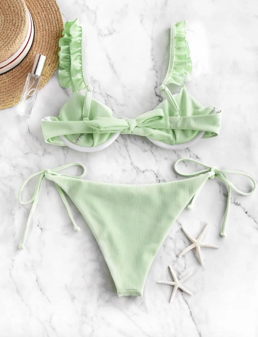 Mint green bikini swimsuit - Zaful (Category: Bikinis & Swimsuits) located in Cebu City. Submitted by beapetite (Listing ID 1169663086, Image 2). Description: Super cute but I never used because i found it too sexy for me. Original price is 1k+. Currently sold out in the website. Tags: bikini two piece hw high waist waisted highwaist swimsuit swimwear.