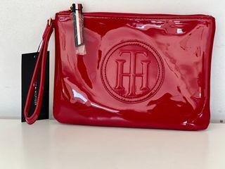 NEW! TOMMY HILFIGER RED GLOSS WALLET CLUTCH POUCH WRISTLET BAG PURSE SALE
