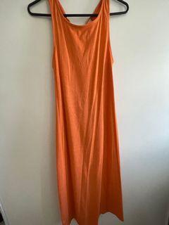 Orange Midi Tie Back Detail Dress
