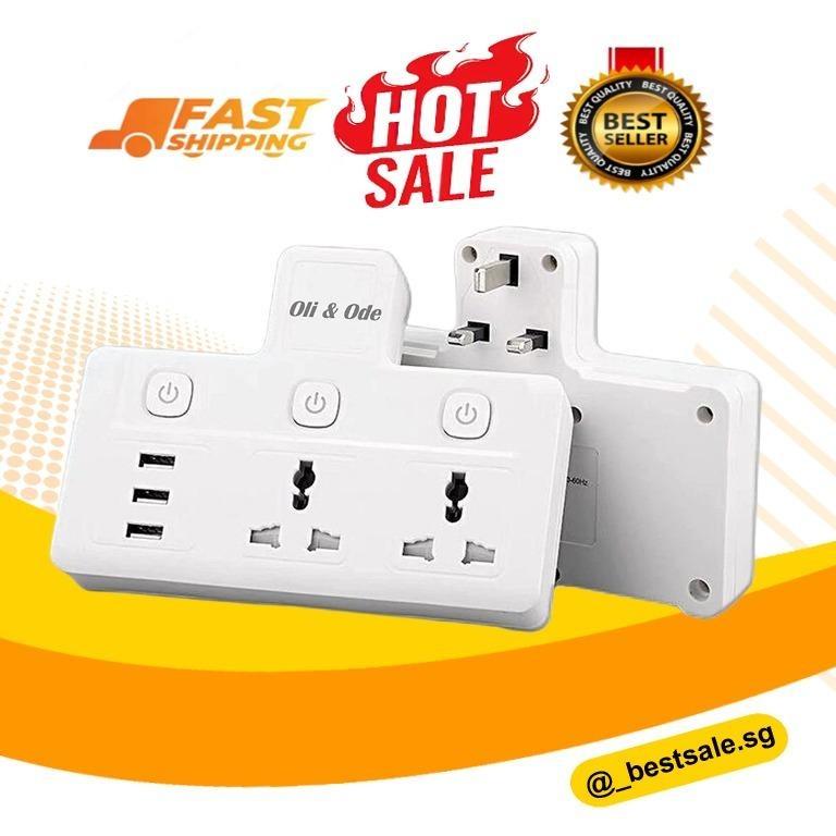 Oli & Ode USB Wall Plug, Double Plug Adaptor with 3 USB, Multi Plug