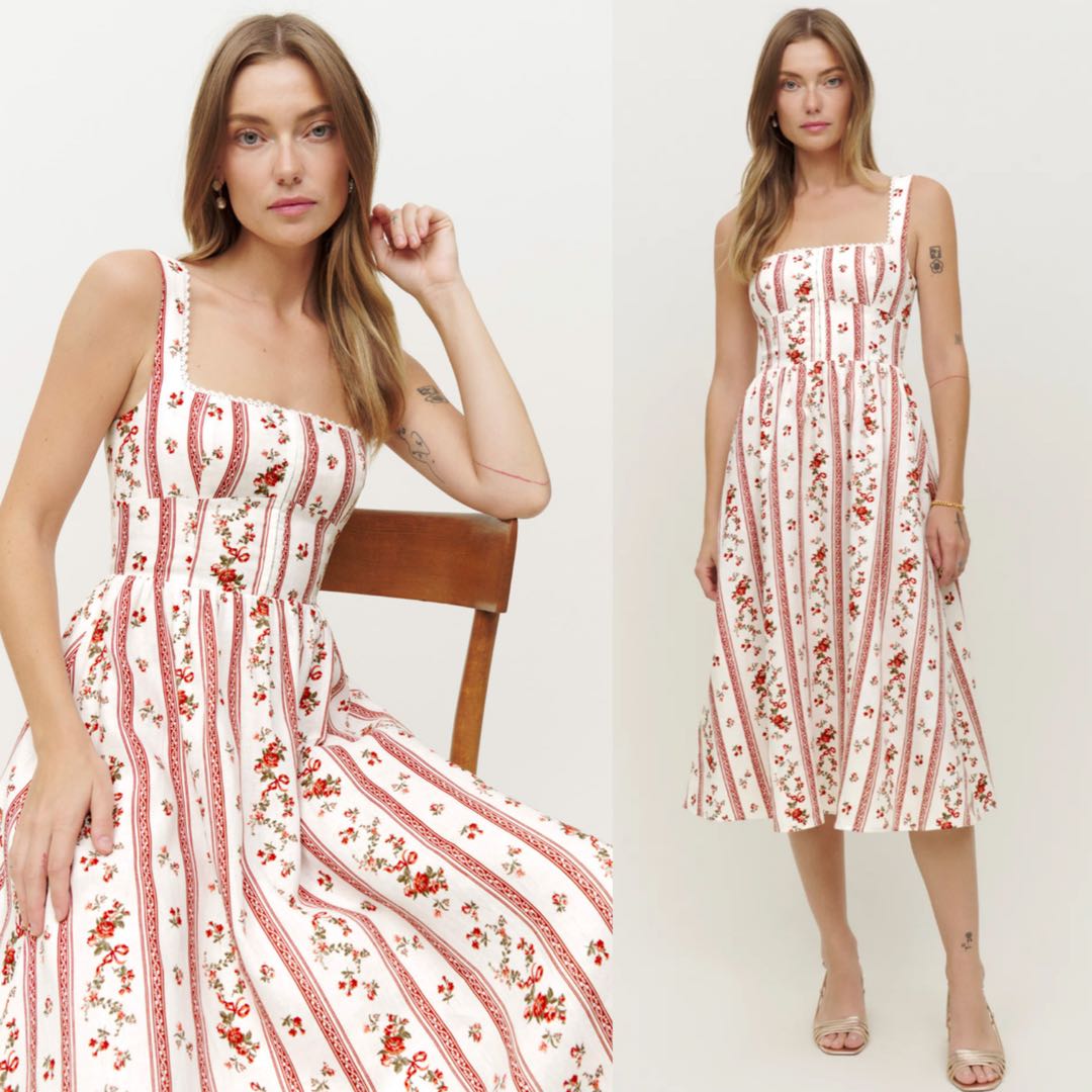 tagliatelle linen dress red Reformation Tagliatelle Linen Dress in Red