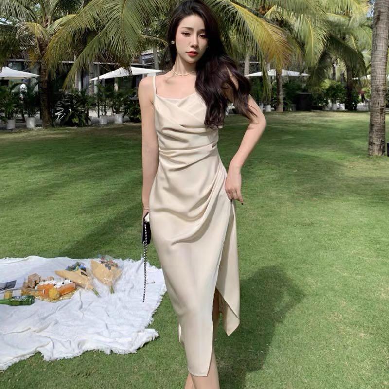 Champagne gold silk dress discount
