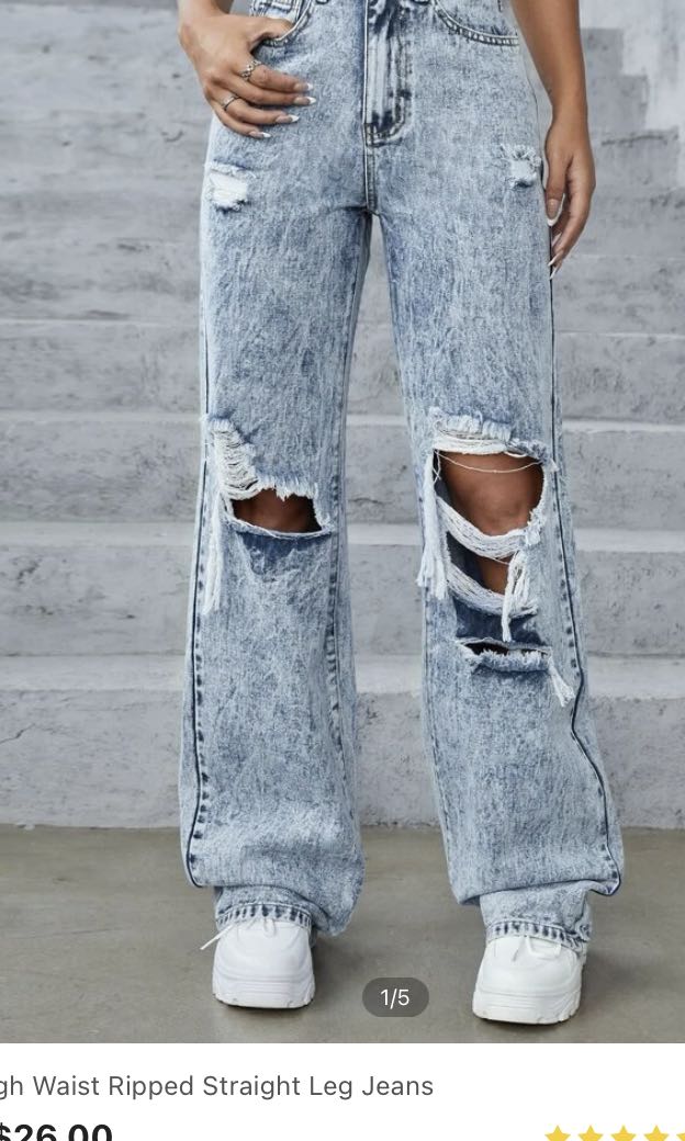 SHEIN High Waist Straight Leg Ripped Jeans
