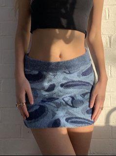 zara blue knit abstract skirt