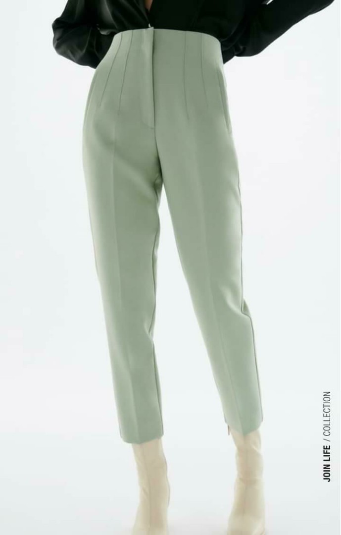 Zara Trousers Sage NBU size XS, Fesyen 