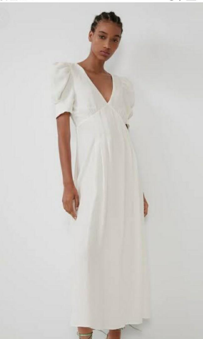 Zara white sales v neck dress