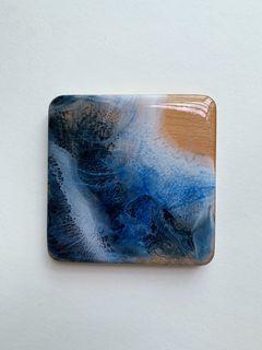 #07 handmade resin beach ocean wooden square coaster