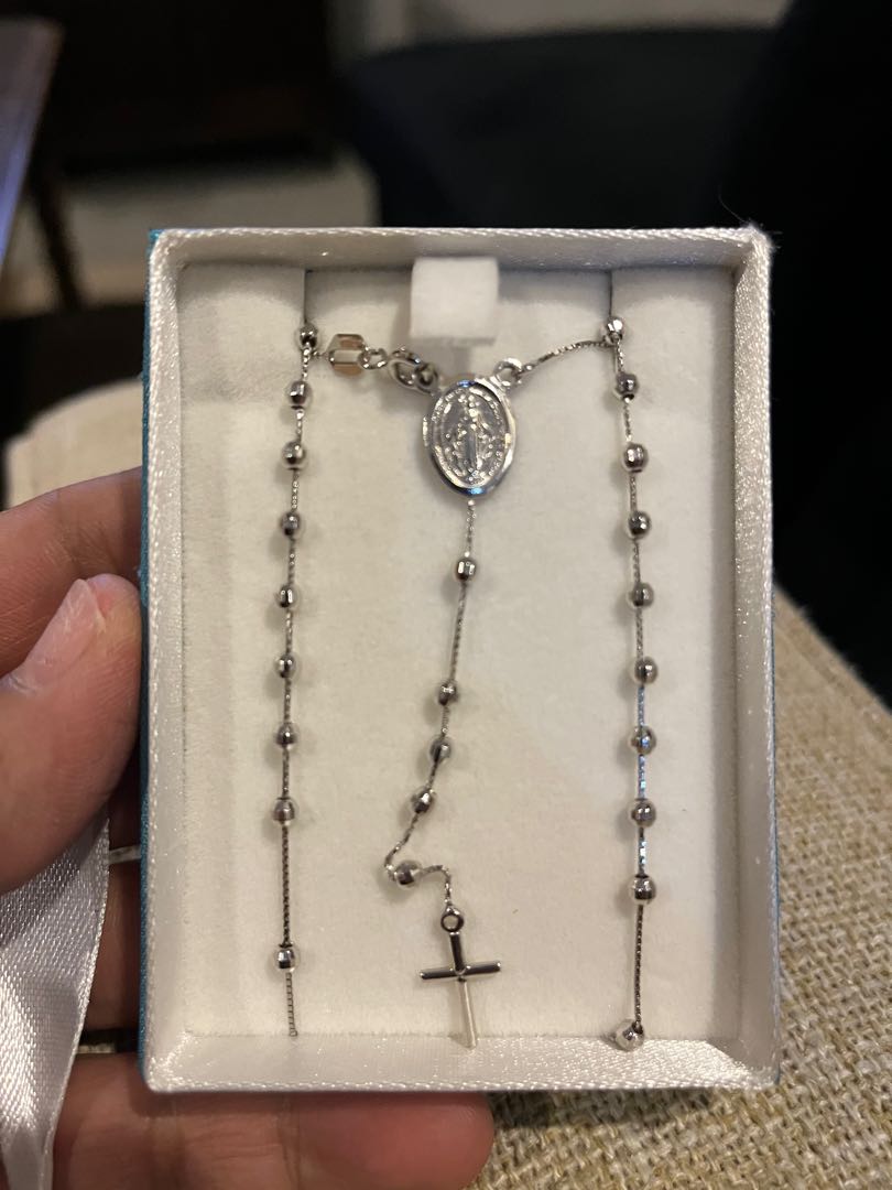 Rosary necklace white gold hot sale