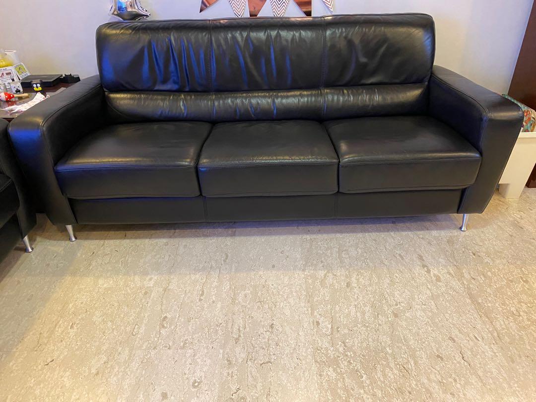 (3+2)seater black leather sofa, Furniture & Home Living, Furniture