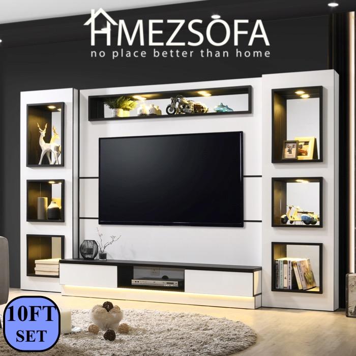 6 10FT TV FEATURE WALL TV CONSOLE WITH DISPLAY CABINETS