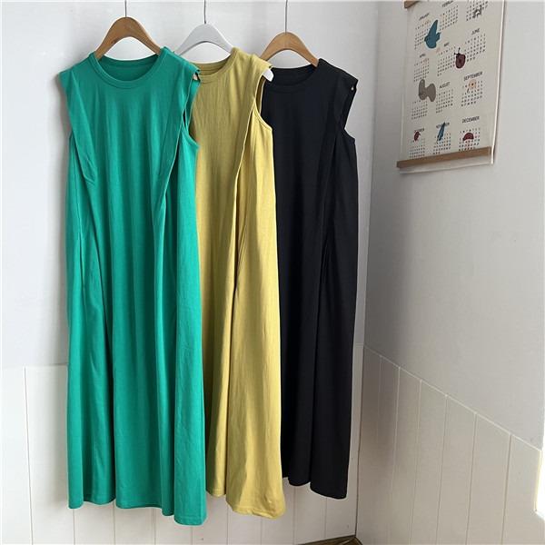 日本frake S Store 純色棉質燈籠袖連身長裙 女裝 連身裙 套裝 連身裙 Carousell