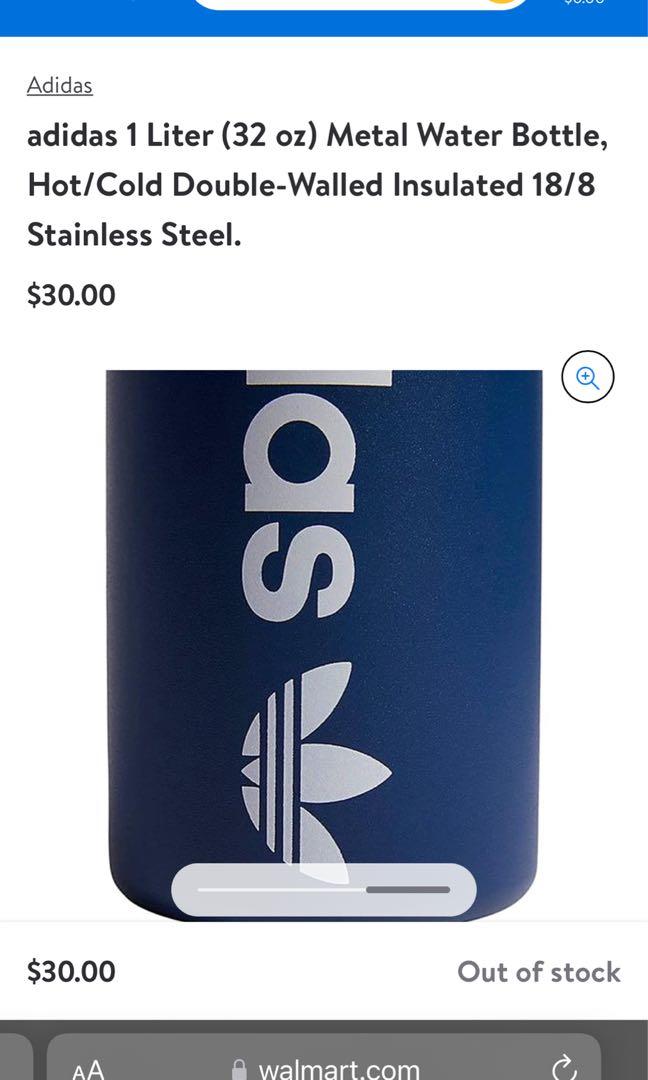 adidas Originals 1 Liter (32 oz) Metal Water Bottle, Hot/Cold Double-Walled