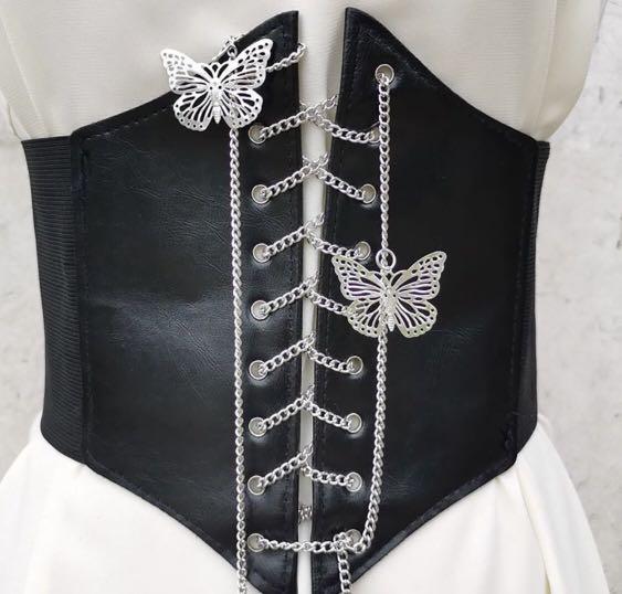 Gothic Black Mesh Corset Belt, Women's Fashion, Tops, Other Tops on  Carousell