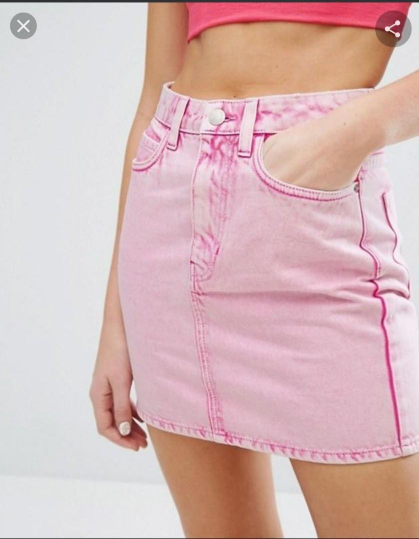 Bershka Pink Acid Wash Denim Skirt Women s Fashion Bottoms