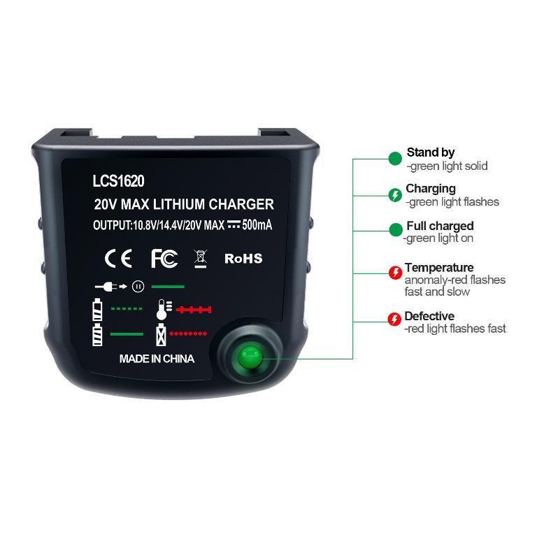 LCS1620 Li-Ion Battery Charger For Black Decker 10.8V 14.4V 20V
