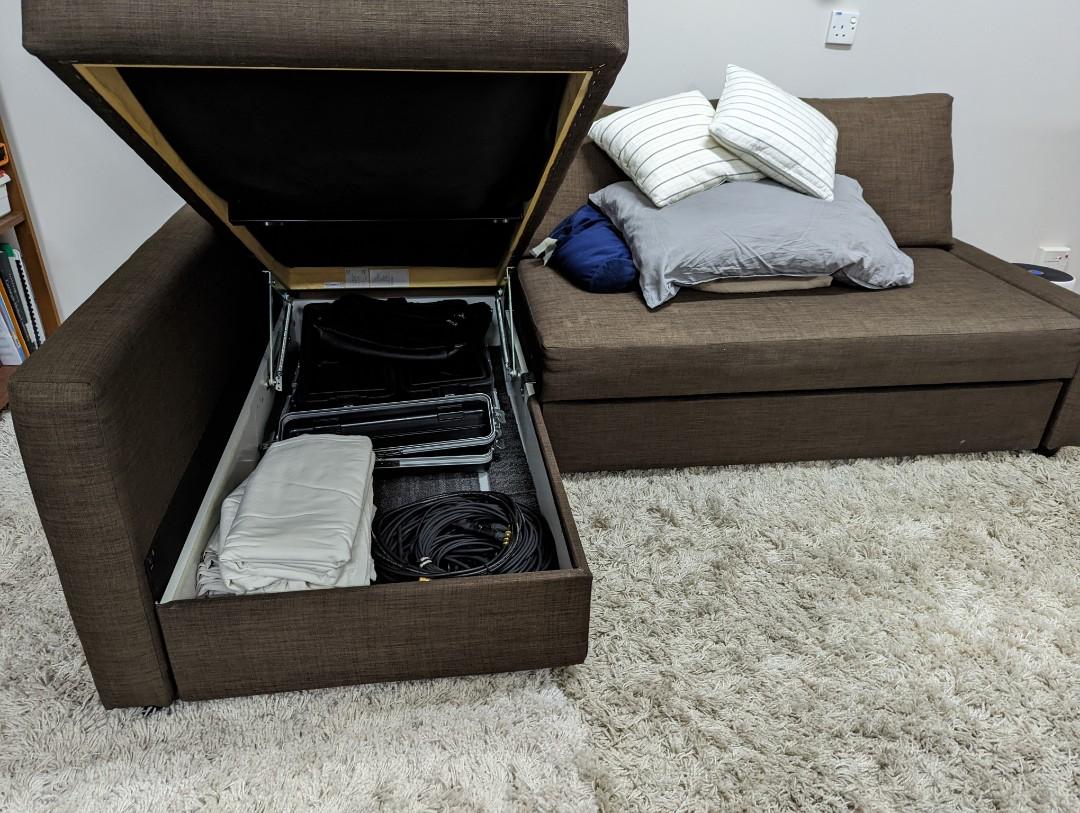 Brown IKEA PullOut Couch with Chaise, Furniture & Home Living