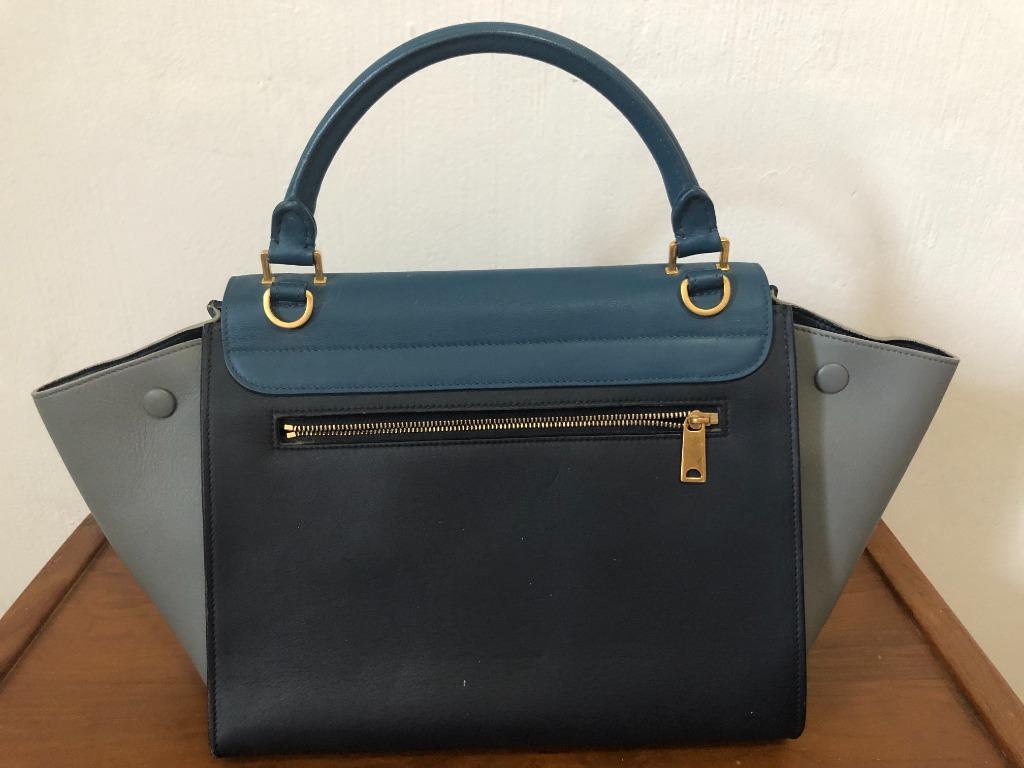 Auth Celine Tricolor Trapeze Bag Leather Medium Luxury Bags