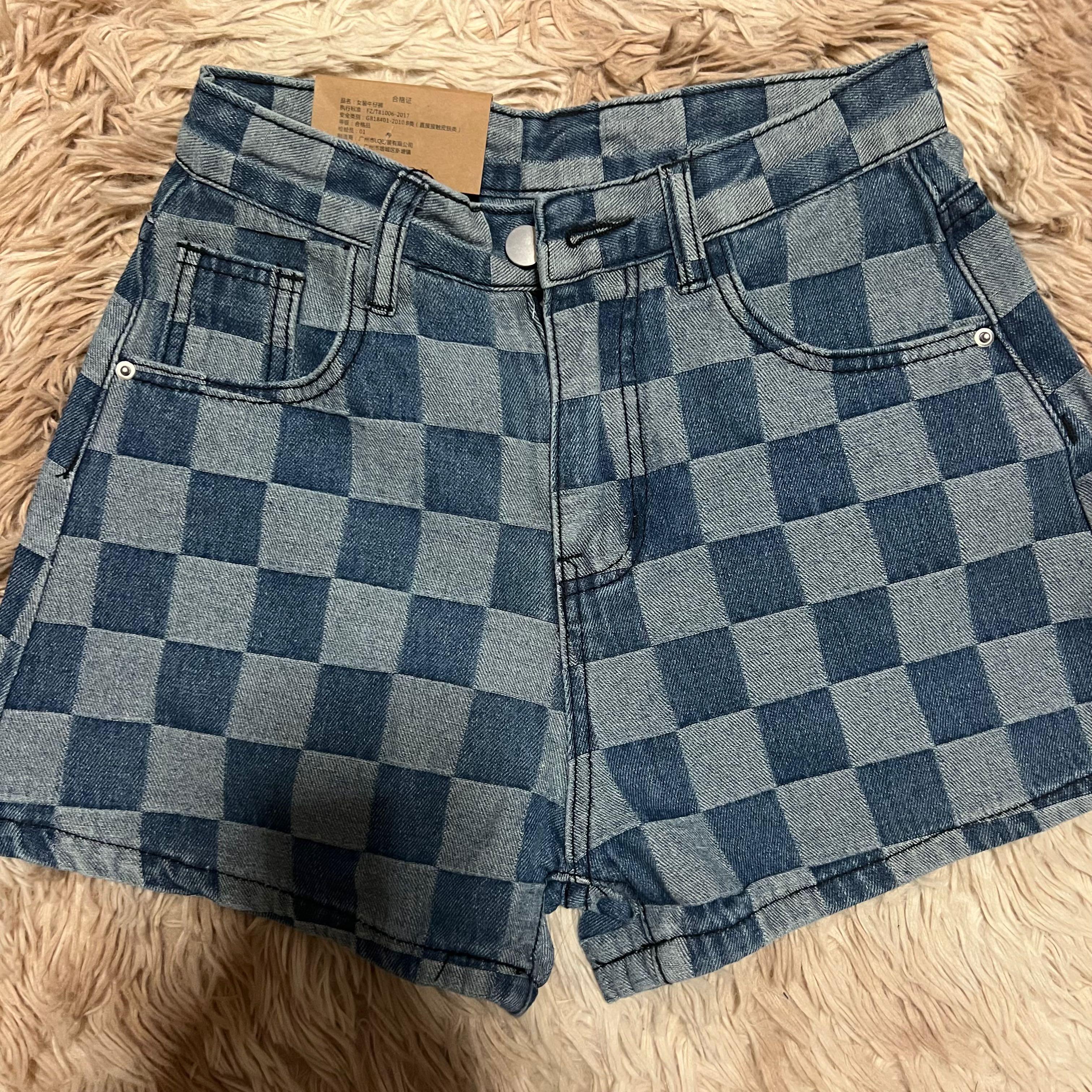 Checkered jean hotsell shorts