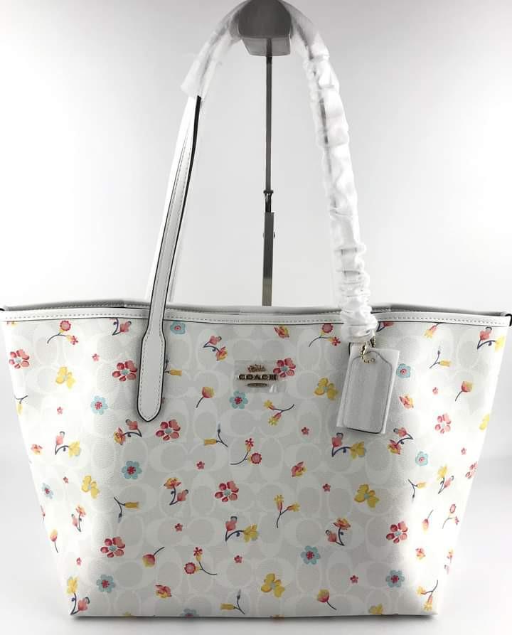 Coach City Tote White with Flowers Print