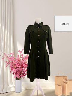 Double Breasted Army Green Korean Dress