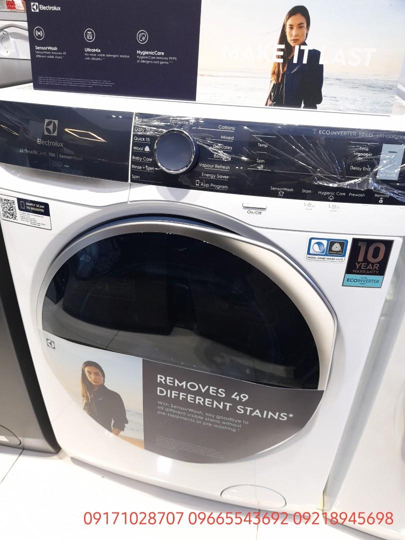 Electrolux Frontload and Topload Washing Machine (Category: Washing Machines and Dryers) located in Manila. Submitted by almnantnr (Listing ID 1164623938, Image 3). Description: TOPLOAD 7.5kgs EWT75881WB - 13,550 8.5kgs EWT8588H1WB - 15,950 9.5kgs EWT9588H1WB - 16,450 10.5kgs EWT0H88M1SB - 20,350 10.5kgs EWT0H88H1WB - 16,950 12kgs EWT2H88M1SB - 22,950 FRONTLOAD 100% 11/7kgs EWW1142R7MB - 49,950 10/7kgs EWW1024P5M - 43,700 9/6kgs EWW9024P5WB - 39,