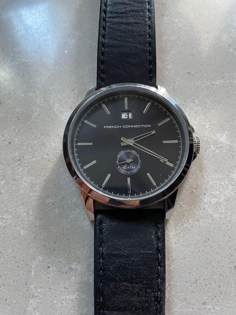 French Connection Black Leather Strap Watch FC1002