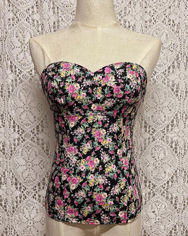 🌸Guess Black Floral Shirred Sweetheart Bustier Tube Top Thrift, Women's  Fashion, Tops, Sleeveless on Carousell