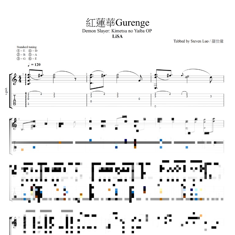 紅蓮華Gurenge 吉他譜【Fingerstyle Guitar Tab】, 書籍、休閒與玩具, 樂器、音樂相關, 樂器在旋轉拍賣