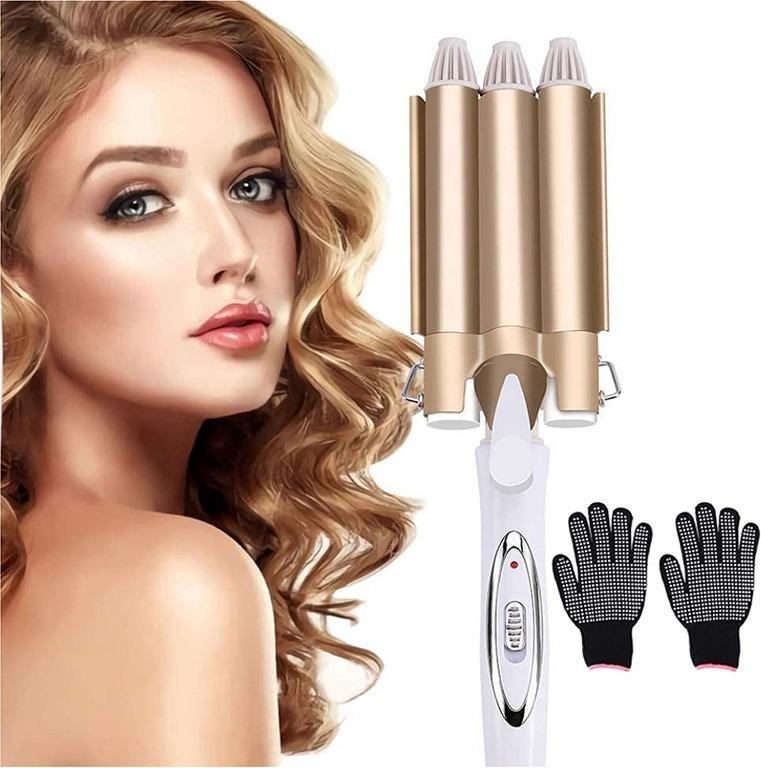 CLEARANCE SALES Hair Curler 3 Barrel Hair Waver Curling Iron Hair Curling Wand with Two Speed Temperature Control Big Wave Electric Hair