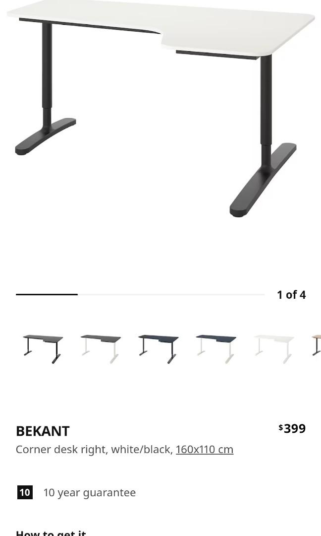Ikea L shaped corner desk right (bekant), Furniture & Home Living