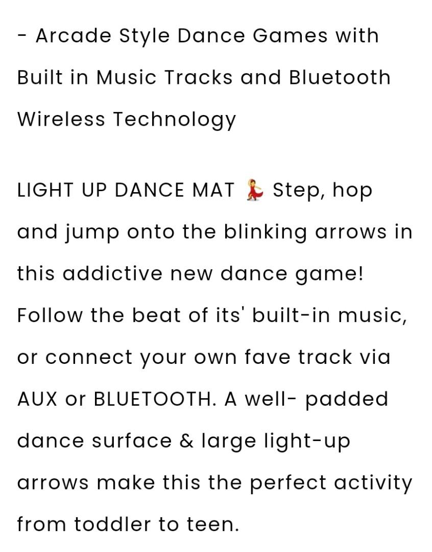 Kidzlane Dance Mat, Light Up Wireless Bluetooth/AUX & Music