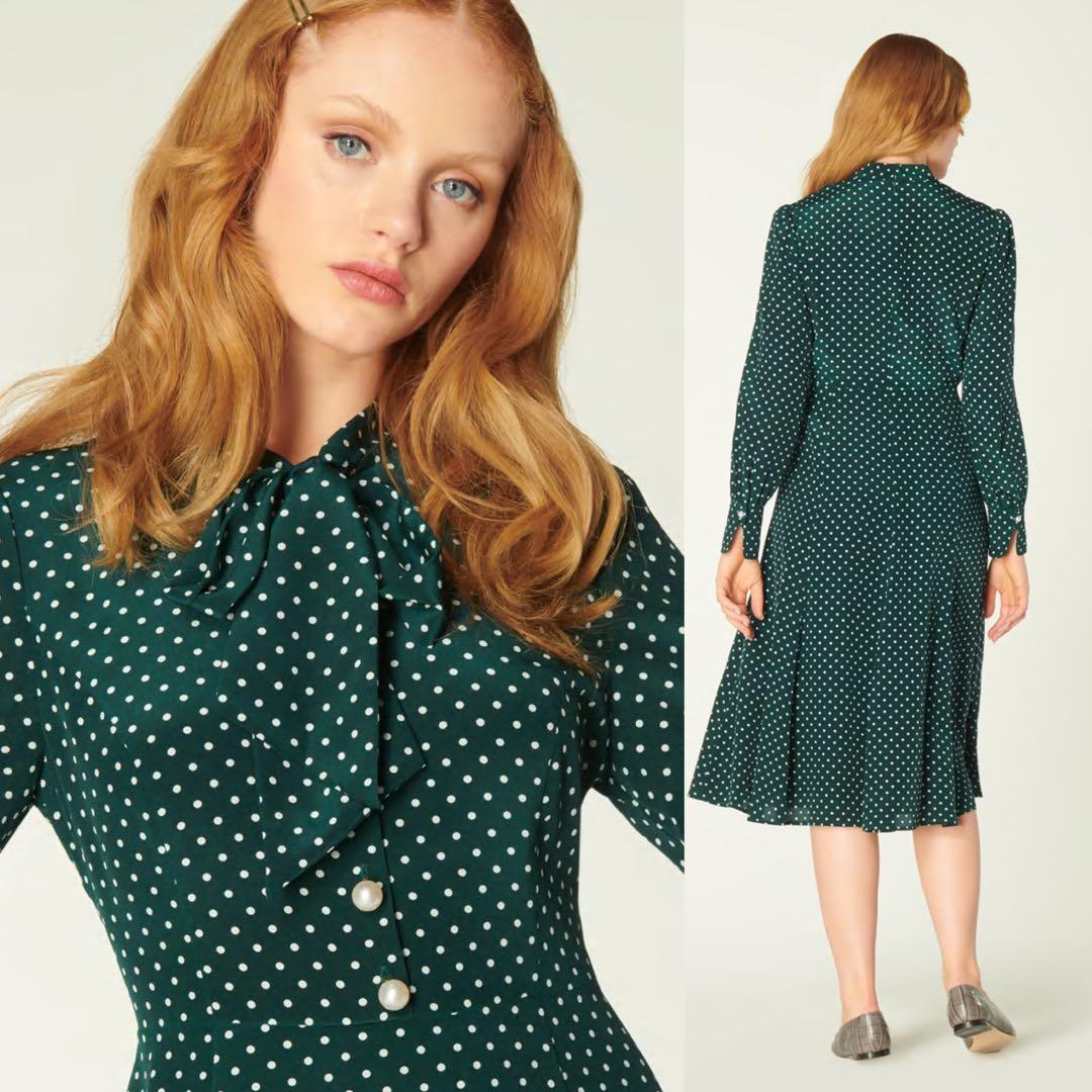 LK Bennett Mortimer Green Cream Polka Dot Silk Dress Kate Middleton