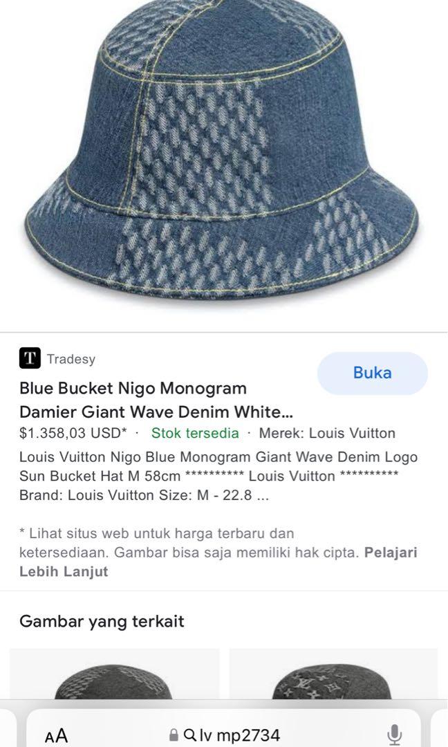 Louis Vuitton Nigo Blue Monogram Giant Wave Denim Logo Sun Bucket Hat M 58cm