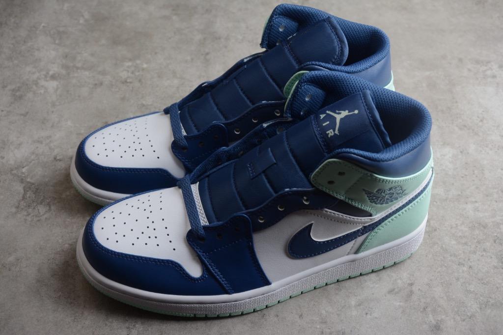 Nike Air Jordan 1 Mid Mystic Navy Blue Mint Foam Shoes 554724-413