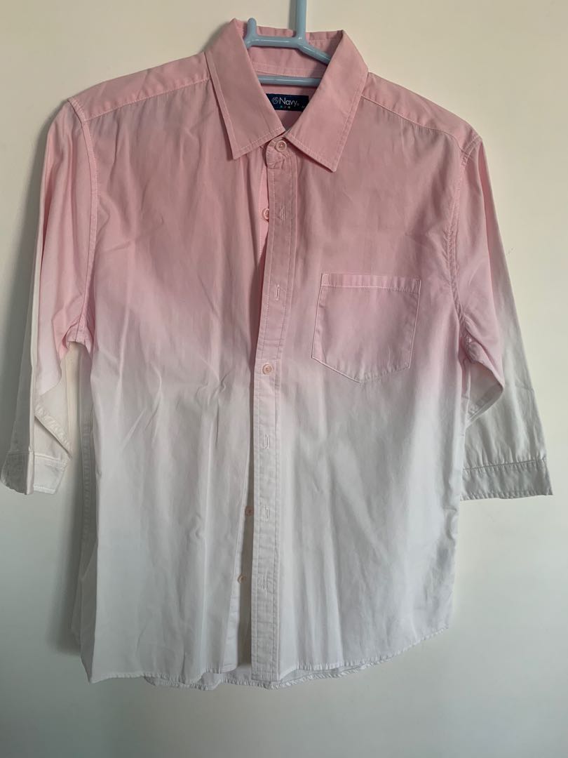 Pink and White Gradient Button Down Shirt, Men's Fashion, Tops & Sets ...