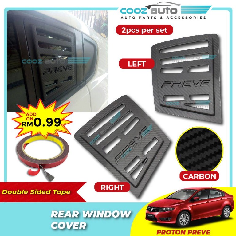 Proton Preve Carbon Rear Side Window Mirror Cover Protector Auto