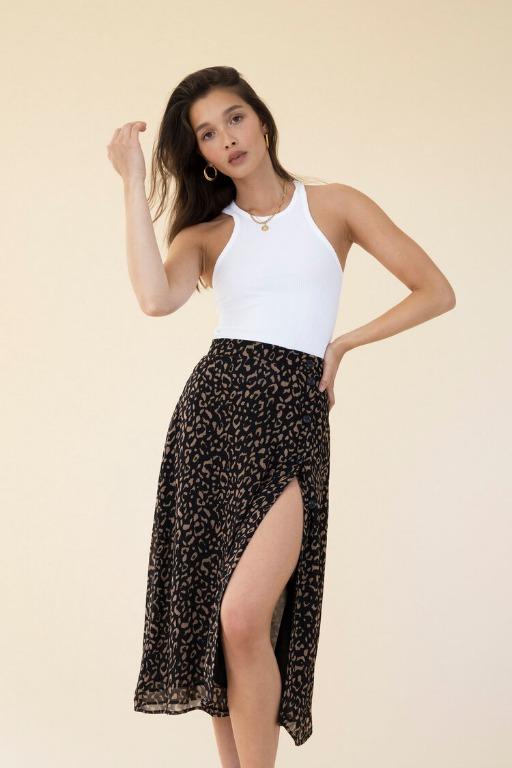 SISTERHOOD Susie 90s Leopard Print Midi Skirt w Slit XS