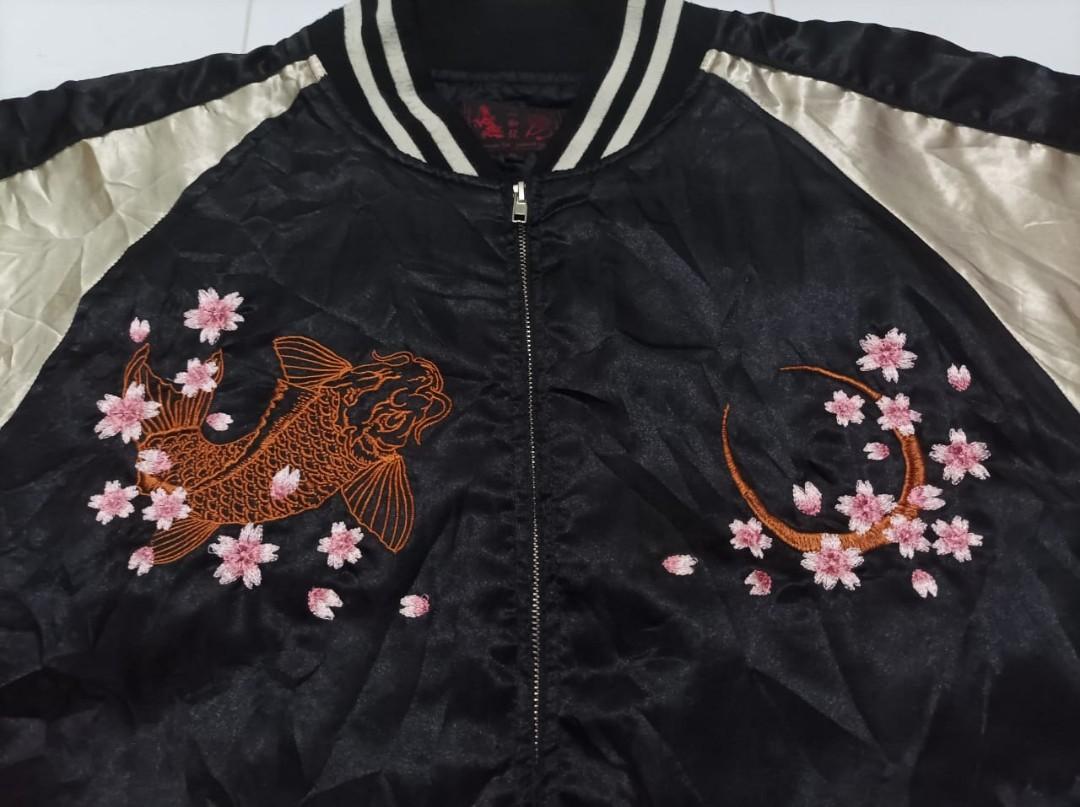 Souvenir Jacket SUKAJAN Japanese Traditional Vintage Bomber Jacket - Koi  Fish and Chrysanthemum Embroidery