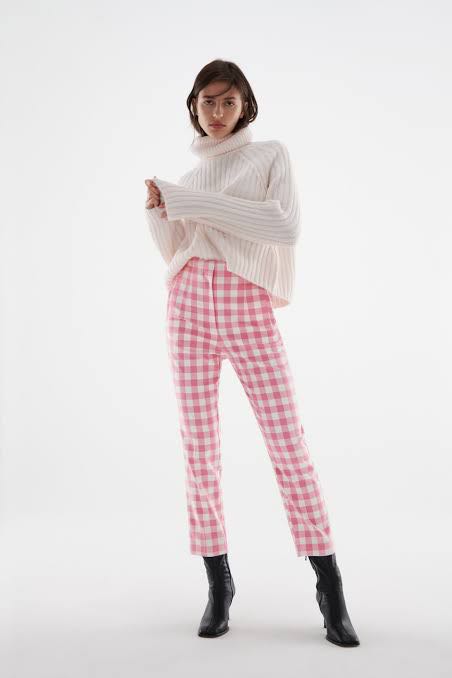 Zara hi-waist gingham pink trousers, Women's Fashion, Bottoms, Other  Bottoms on Carousell
