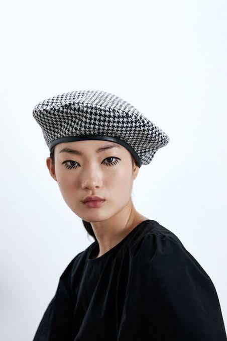 Zara Houndstooth Black\u0026White Beret Hat 