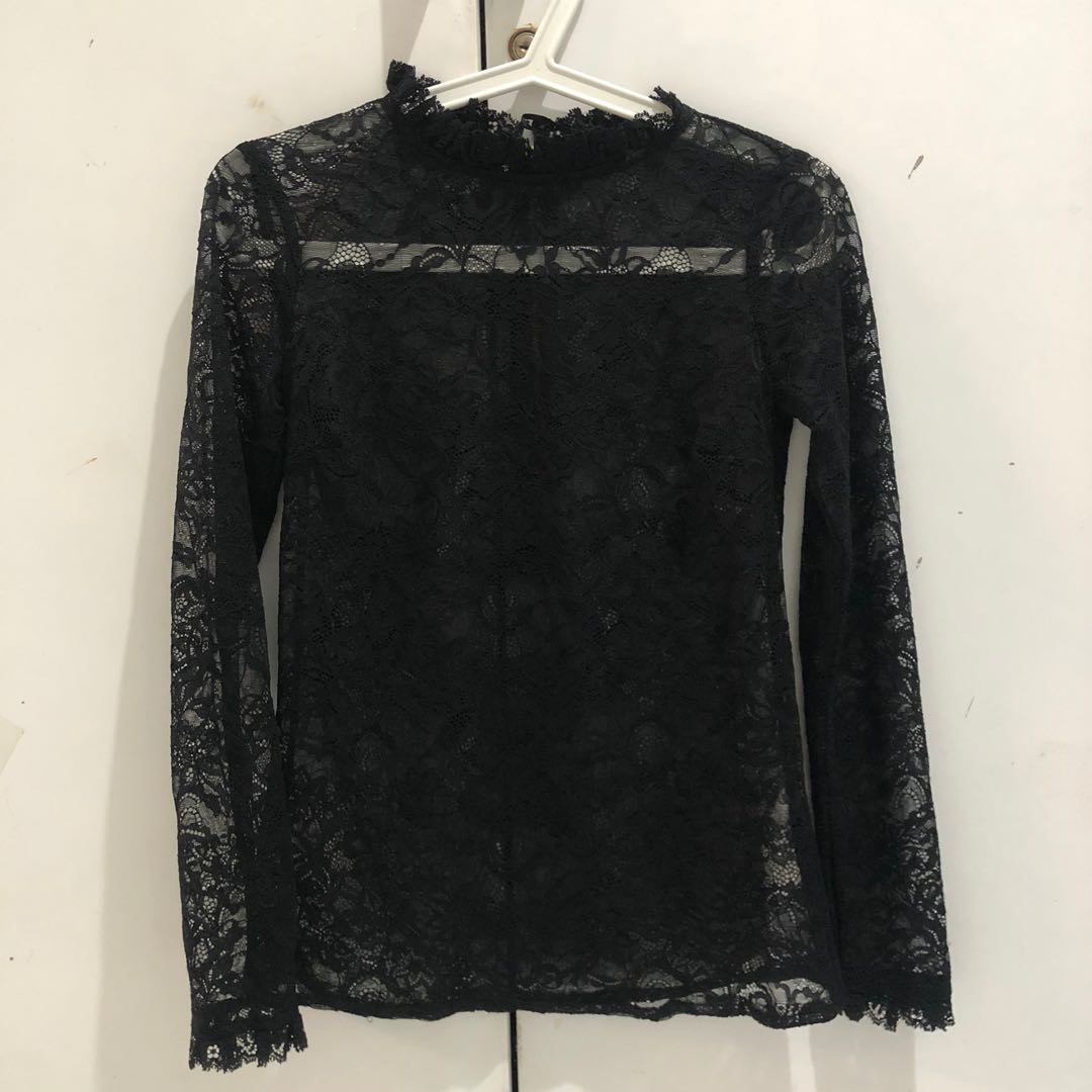 Zara Long Sleeve Lace Top, Fesyen 