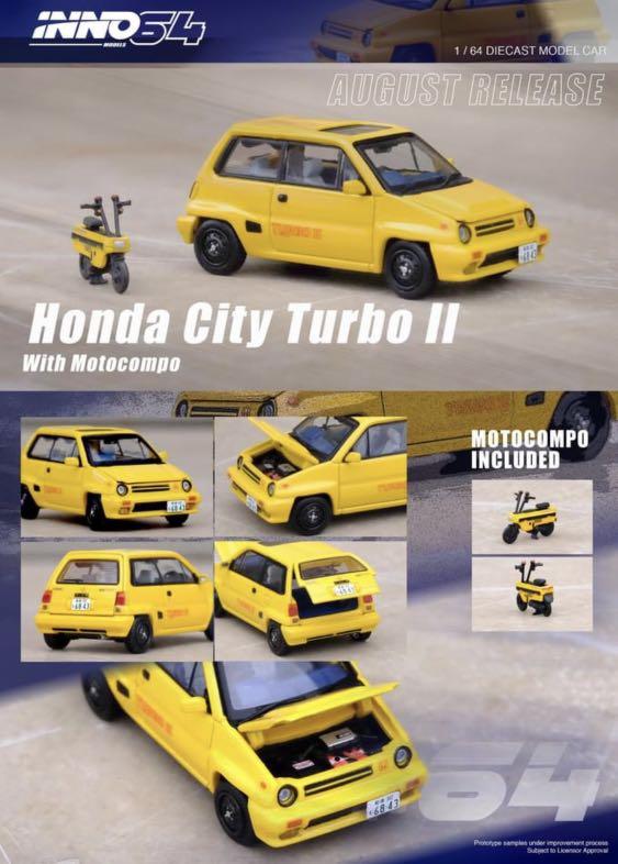 早鳥預訂有優惠 8月預訂pre Order 商品 Inno64 1 64 Honda City Turbo Ii With Motocompo 連小型電單車 黃色 預購 Carousell