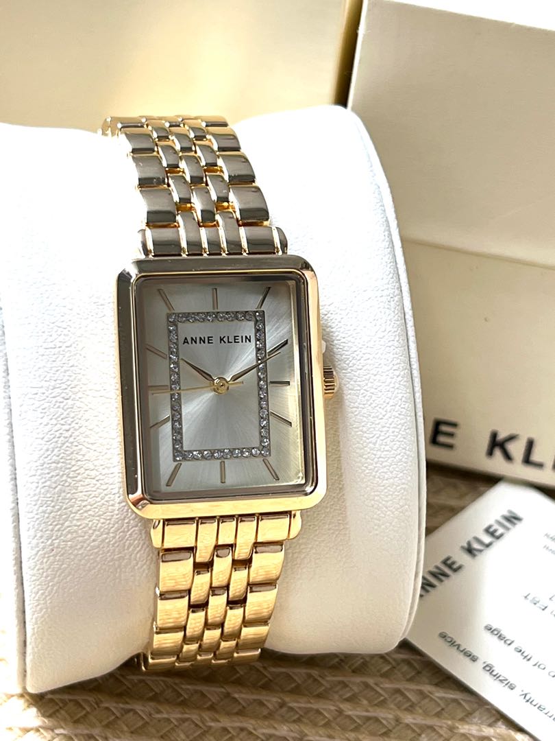 Anne Klein US Premium stone accented Gold Rectangle