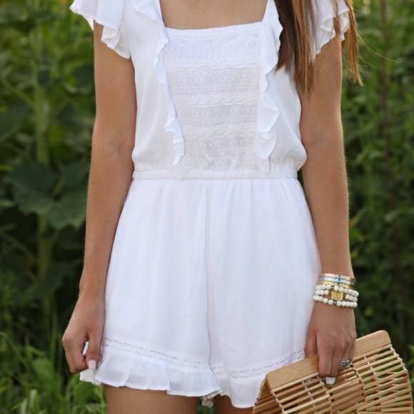 American Eagle white lace ruffled romper